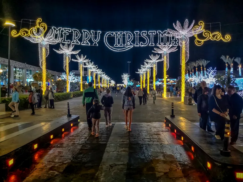 Christmas decorations on a public street in Sharm el Sheikh